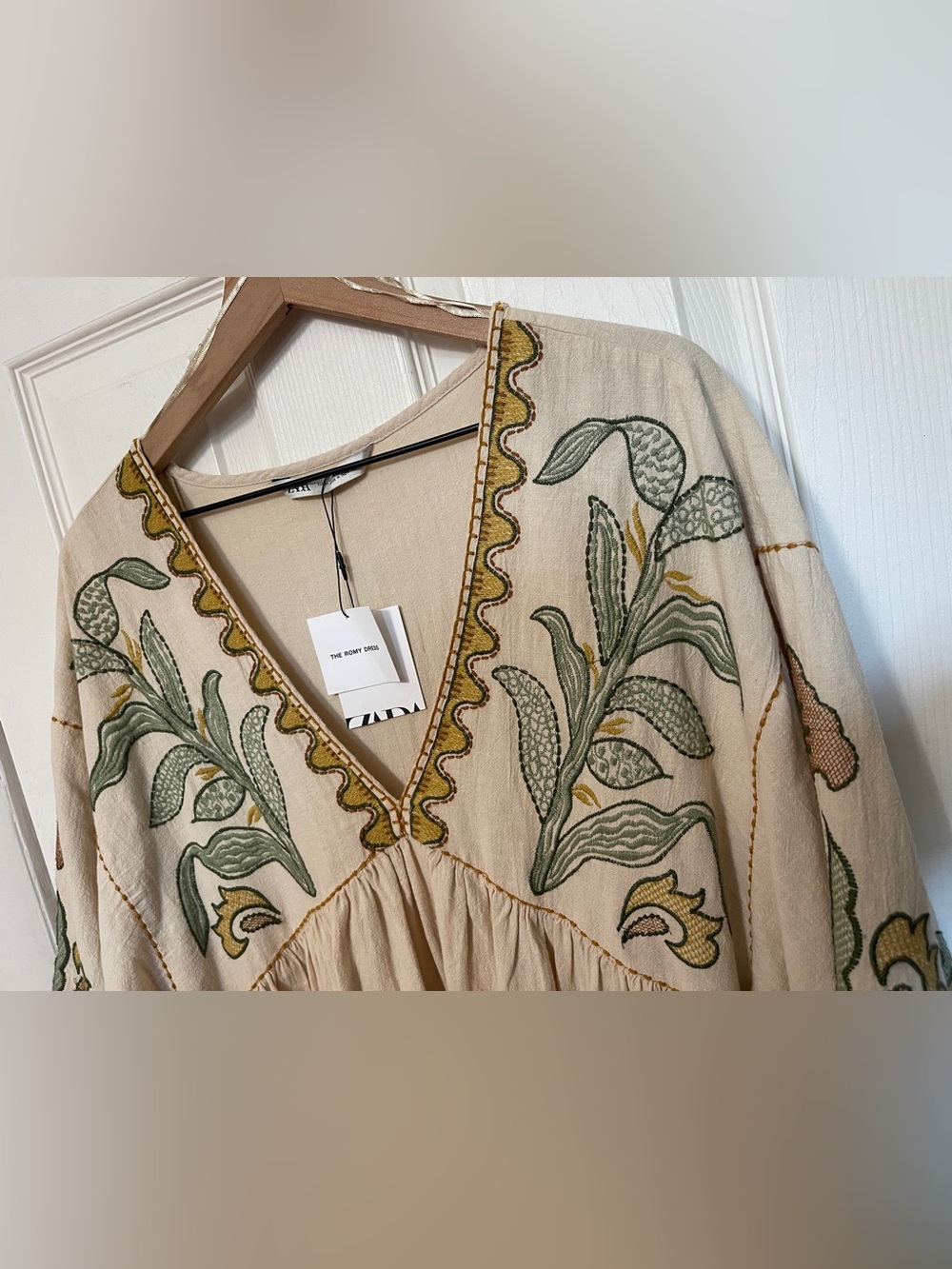 ZARA "The Romy" Embroidered Cotton Linen Blend Dress Floral Boho Size XL NWT - Picture 5 of 14